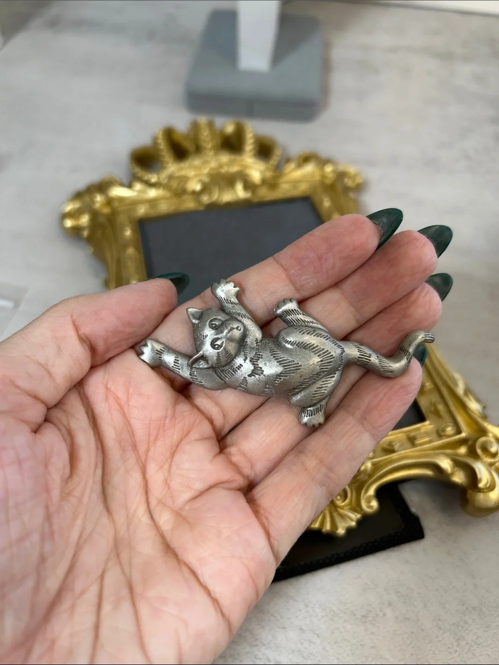 Vintage JJ Jonette Decorative Silver Cat Brooch
